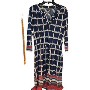 Luxology Dress Women's MEDIUM Black & WHITE 3/4 Sleeve A Lined Slimming Designer